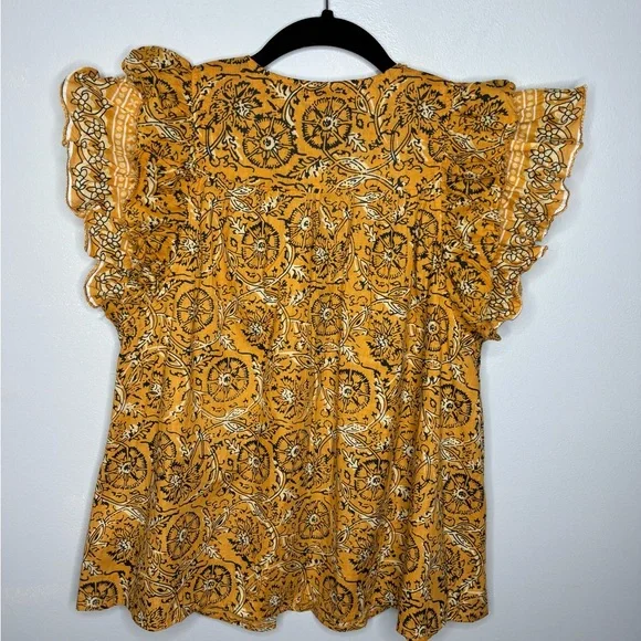 House of Harlow 1960 women’s marigold ruffle sleeve vintage print top size small - Picture 5 of 5